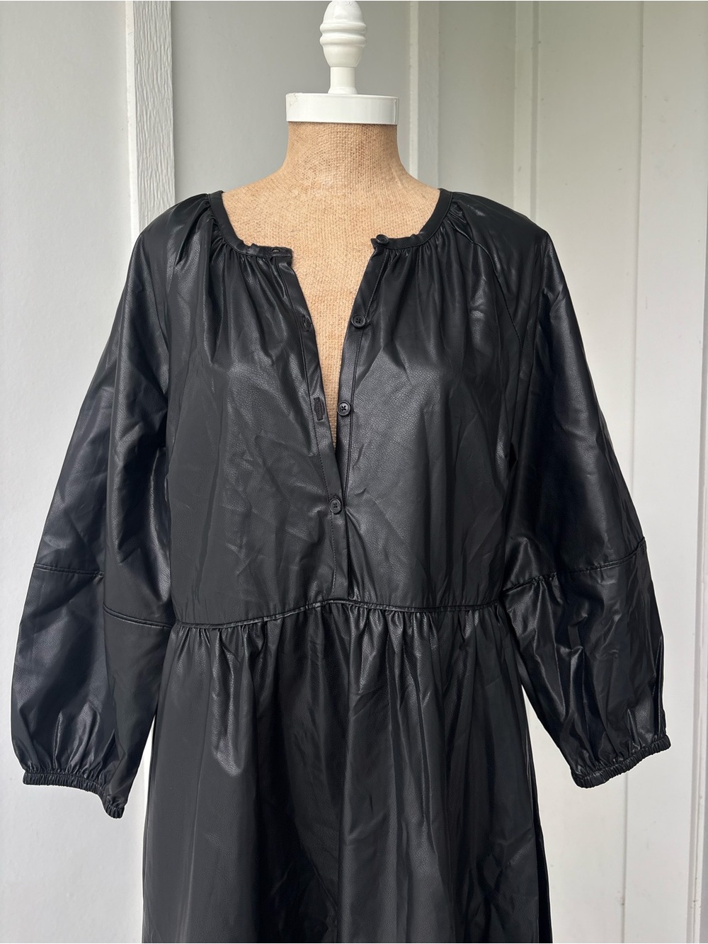 Chico’s Midi Dress Pleather Tiered Dress Black Size 6NWT - Picture 8 of 11